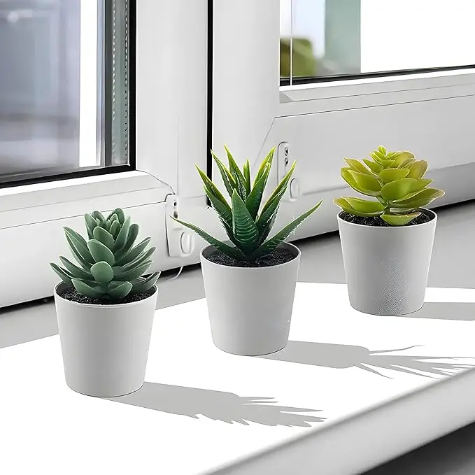 Artificial Set of 3 Mini Artifical Plants with Plastic Pot